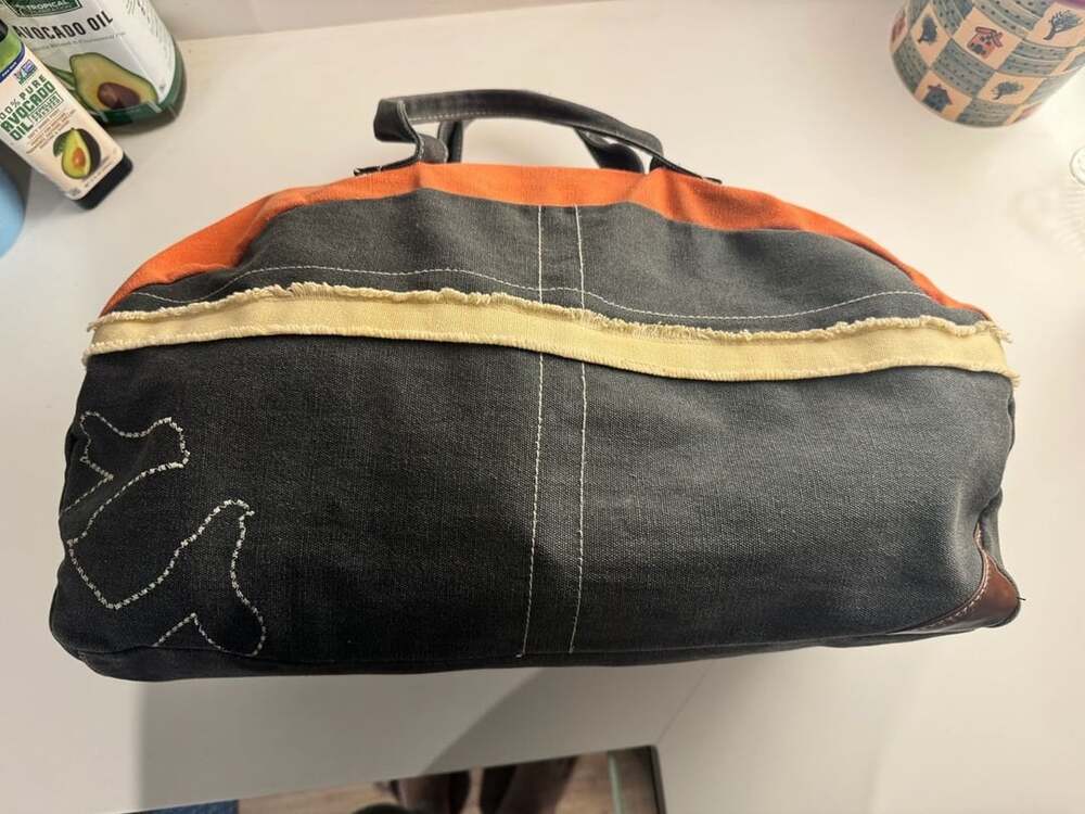 True Religion Faded Black & Orange Overnight Carry On Bag Travel Duffle Bag